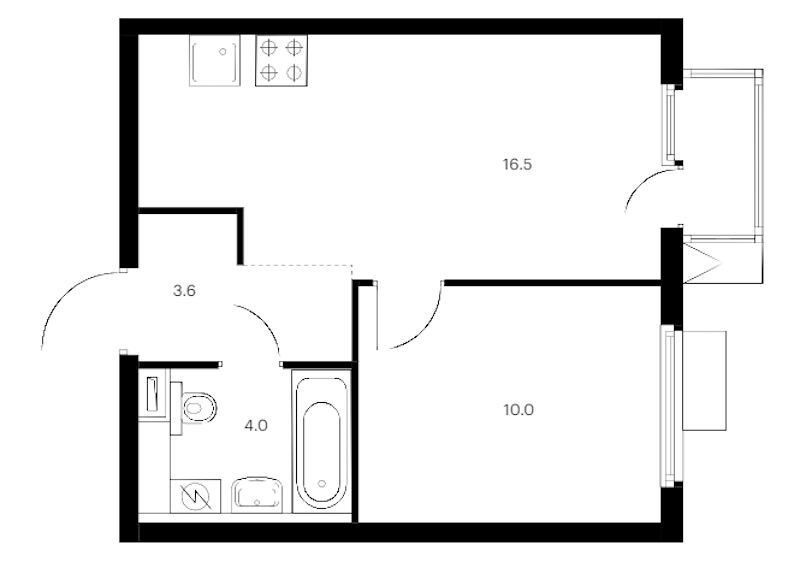 1-комнатная квартира 34.7 м², 3/12 эт., ЖК «Витебский парк»
